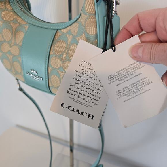 Coach Carmen Mini Crossbody in Signature Jacquard Faded Blue Top Handle NEW - Picture 9 of 10